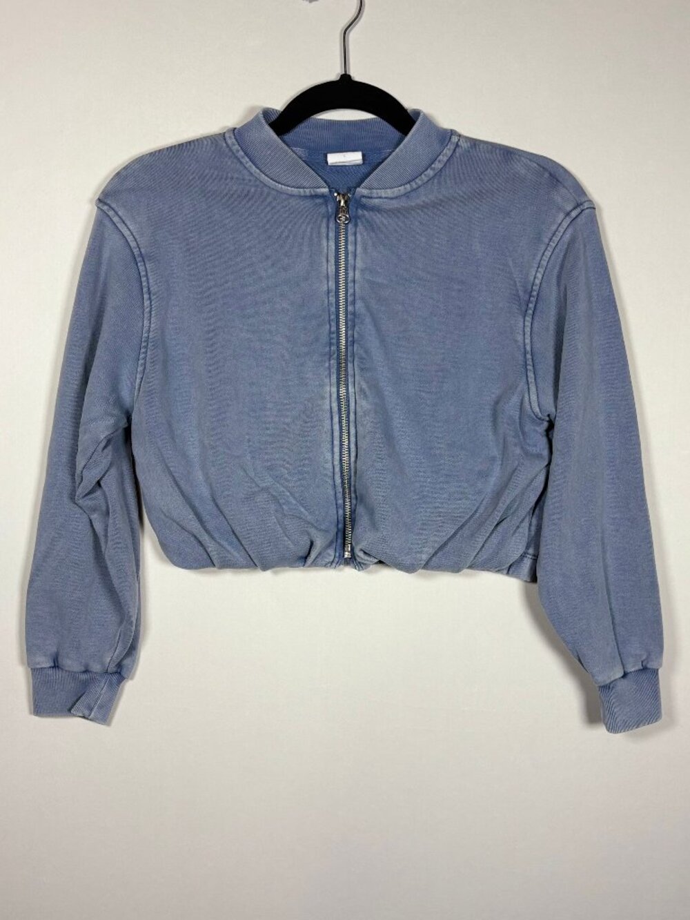 Gap Blue Mineral Wash Full Zip Cropped Bomber Sweatshirt Jackets Kids Size L
